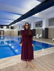 QULOVEYENİ GELENLERMürdüm Işıltılı Drape Detaylı Elbise