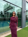 QULOVEYENİ GELENLERMürdüm Parıltılı Omuz Detaylı Elbise