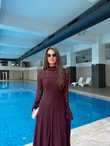 QULOVEYENİ GELENLERMürdüm Uzun Kol Dantel Elbise
