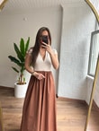 QULOVEYeni GelenlerÖnü Fermuarlı Üstü Penye Çift Renk Elbise