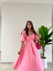 PEMBE BALON KOL ELBİSE