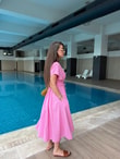 QULOVEYeni GelenlerPembe Belden Pileli Poplin Elbise