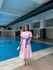 QULOVEYeni GelenlerPembe Keten Kuşaklı Elbise
