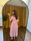 QULOVEYeni GelenlerPembe Yakası Büzgülü Müslin Keten Elbise