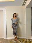 PULLU GÜMÜŞ RENGİ ETEK