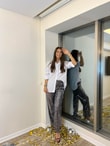PULLU GÜMÜŞ RENGİ PANTOLON