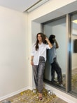 PULLU GÜMÜŞ RENGİ PANTOLON