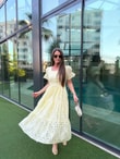 QULOVEYeni GelenlerSarı Astarlı Brode Elbise