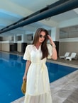 QULOVEYENİ GELENLERSarı Transparan İç Astarlı Elbise
