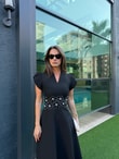 QULOVEYENİ GELENLERSiyah Çiçek Detaylı İşlemeli Elbise