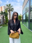 QULOVEYeni GelenlerSiyah İp Bağcıklı Gömlek
