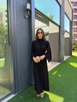 QULOVEYENİ GELENLERSiyah Kollu Esnek Kumaş Drape Detaylı Elbise