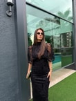 QULOVEYENİ GELENLERSiyah Parıltılı İşlemeli Elbise