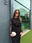 QULOVEYENİ GELENLERSiyah Parıltılı Omuz Detaylı Elbise 