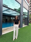 QULOVEYENİ GELENLERTaş Pileli Gold Toka Detaylı Pantolon