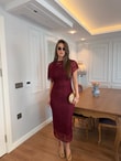 QULOVEYENİ GELENLERTül Detaylı Elbise Bordo