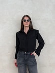 QULOVEYeni GelenlerVatkalı Siyah Kalın Manşetli Gömlek
