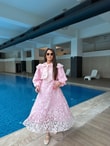 QULOVEYeni GelenlerYakası Fular Detaylı Elbise Pembe
