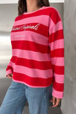 Kadın Kontrast Çizgili Yazı Detaylı Bisiklet Yaka İki İplik Sweatshirt - KırmızıÇizgili Yazı Detaylı İki İplik Sweatshirt | İstangül ButikSweatshirtİSTANGÜL BUTİK