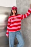 Kadın Kontrast Çizgili Yazı Detaylı Bisiklet Yaka İki İplik Sweatshirt - KırmızıÇizgili Yazı Detaylı İki İplik Sweatshirt | İstangül ButikSweatshirtİSTANGÜL BUTİK