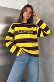 Kadın Kontrast Çizgili Yazı Detaylı Bisiklet Yaka İki İplik Sweatshirt - SarıÇizgili Yazı Detaylı İki İplik Sweatshirt | İstangül ButikSweatshirtİSTANGÜL BUTİK