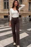 Kemerli Yüksek Bel Wide Leg Jean – Acı Kahve Wide Leg Denim PantolonJeanİSTANGÜL BUTİK