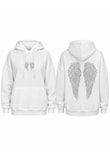 Kadın Melek Kanadı Taş Tasarımlı Kapüşonlu Kanguru Cepli Üç İplik Şardonlu Sweatshirt - BeyazMelek Kanadı Taşlı Kapüşonlu Şardonlu Sweatshirt | İstangül ButikSweatshirtİSTANGÜL BUTİK