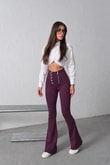 Çift Fermuar ve Düğme Detaylı Yüksek Bel Toparlayıcı Çelik Örme Flare Pantolon - KahveToparlayıcı Çelik Örme Flare Pantolon | İstangül ButikPantolonİSTANGÜL BUTİK