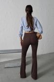 Çift Fermuar ve Düğme Detaylı Yüksek Bel Toparlayıcı Çelik Örme Flare Pantolon - KahveToparlayıcı Çelik Örme Flare Pantolon | İstangül ButikPantolonİSTANGÜL BUTİK