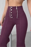Çift Fermuar ve Düğme Detaylı Yüksek Bel Toparlayıcı Çelik Örme Flare Pantolon - KahveToparlayıcı Çelik Örme Flare Pantolon | İstangül ButikPantolonİSTANGÜL BUTİK
