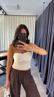 Beyaz Drape Detaylı Straplez Bluz
