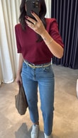 Bordo Dekoratif Yaka Vatkalı T-shirt
