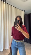 Bordo Dekoratif Yaka Vatkalı T-shirt