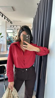 Bordo Vatkalı Basic Gömlek