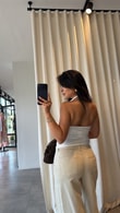 Dilvin Ekru Halter Yaka Bluz