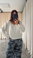 Ekru Lineo V Yaka T-shirt