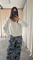 Ekru Lineo V Yaka T-shirt