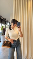 Ekru Vatkalı Çıtçıtlı Bodysuit
