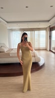 Gold Simli Halter Yaka Elbise