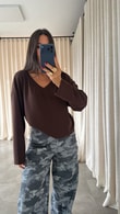 Kahve Lineo V Yaka T-shirt