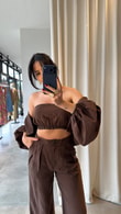 Kahve Maribel Üçlü Takım