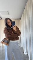 Kahve Sherpa Peluş Mont