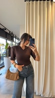 Kahve Vatkalı Çıtçıtlı Bodysuit