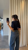 Lacivert Vatkalı Çıtçıtlı Bodysuit