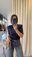 Lacivert Vatkalı Çıtçıtlı Bodysuit