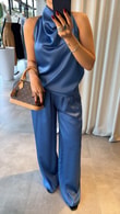 Mavi Linum Saten Takım