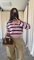 Pembe Bangkok Çizgili Triko