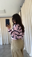 Pembe Bangkok Çizgili Triko