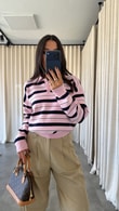 Pembe Bangkok Çizgili Triko