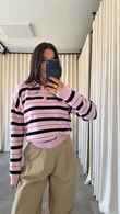 Pembe Bangkok Çizgili Triko